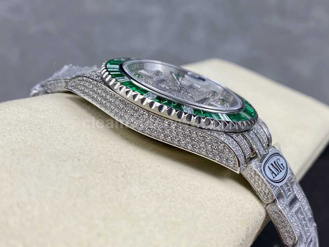 AMG Factory Rolex Submariner Date 116610 40mm Green&White Diamond Bezel Full 904L&Diamond (6)
