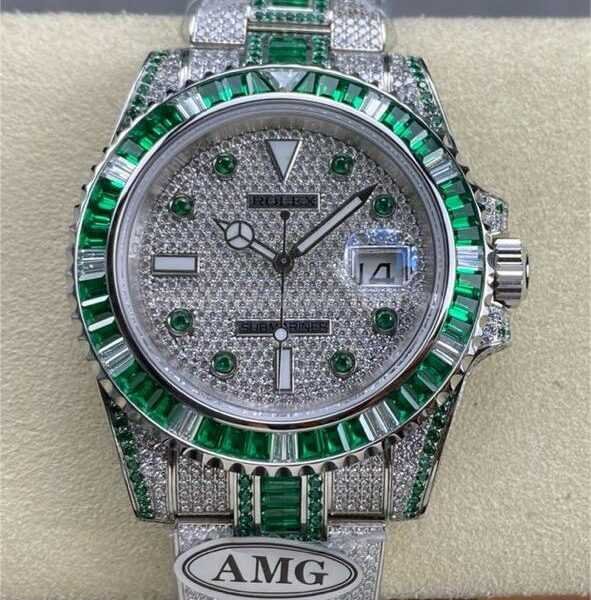 AMG Factory Rolex Submariner Date 116610 40mm Green White Diamond Bezel Full 904L Green Diamond Green Word Pin Diamond Dial