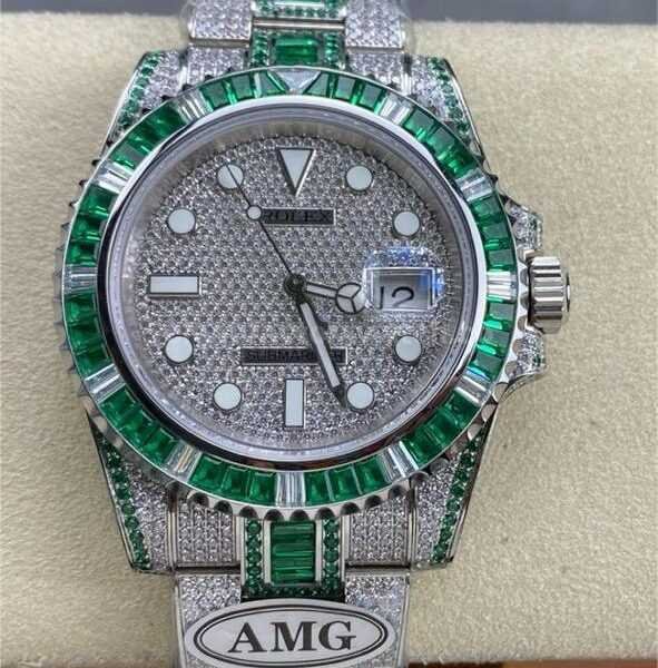 AMG Factory Rolex Submariner Date 116610 40mm Green White Diamond Bezel Full 904L Green Diamond Diamond Dial