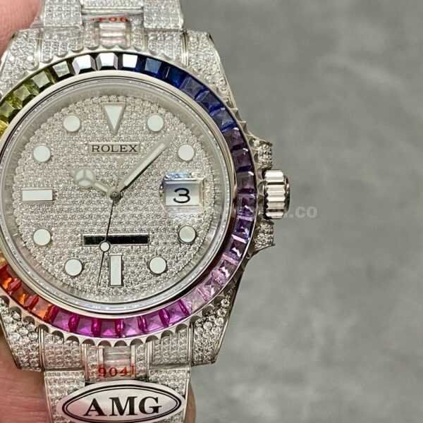 AMG Factory Rolex Submariner Date 116610 40mm Rainbow Diamond Bezel Full 904L Diamond Diamond Dial