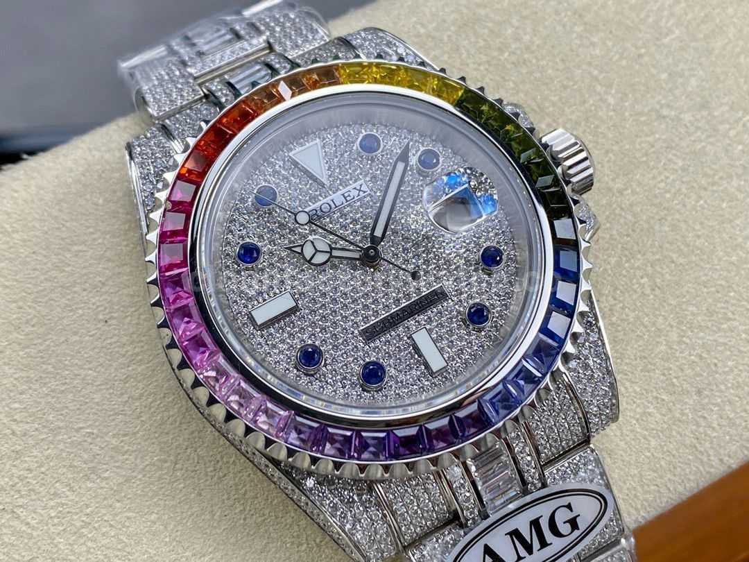 AMG Factory Rolex Submariner Date 116610 40mm Rainbow Diamond Bezel Full 904L&Diamond,Blue Word (8)
