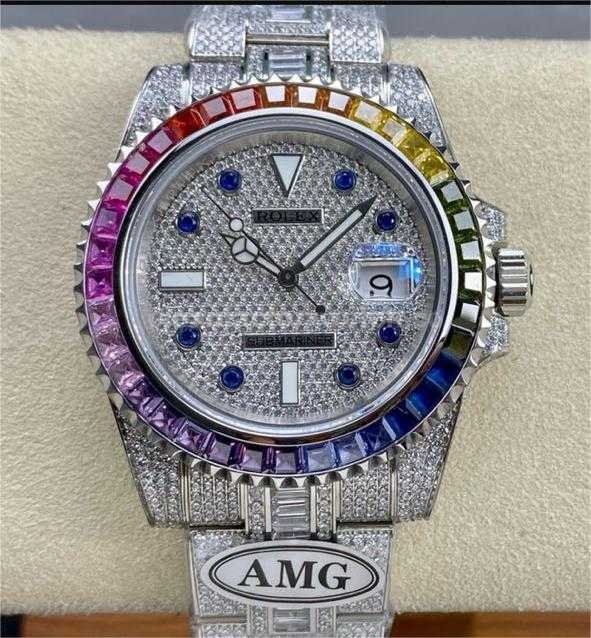 AMG Factory Rolex Submariner Date 116610 40mm Rainbow Diamond Bezel Full 904L&Diamond,Blue Word P (1)