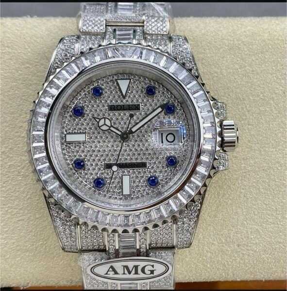 AMG Factory Rolex Submariner Date 116610 40mm White Diamond Bezel Full 904L Diamond Blue Word Pin Diamond Dial