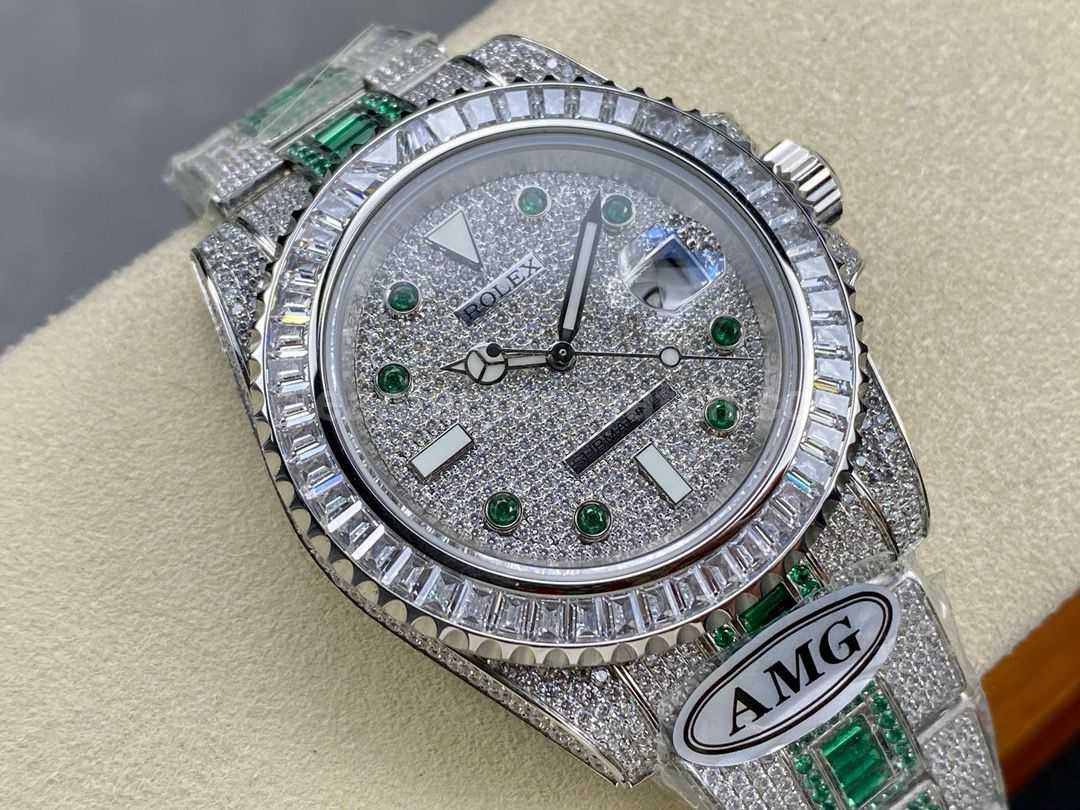 AMG Factory Rolex Submariner Date 116610 40mm White Diamond Bezel Full 904L&Green Diamond, (1)