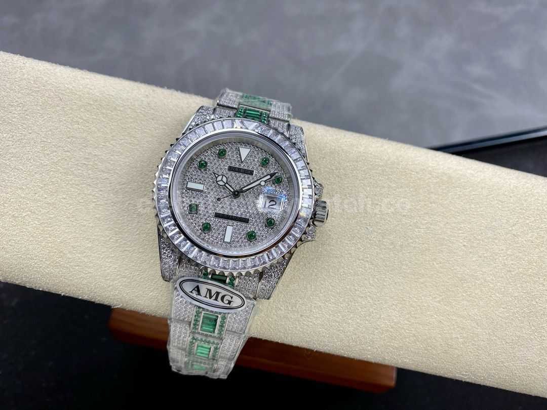 AMG Factory Rolex Submariner Date 116610 40mm White Diamond Bezel Full 904L&Green Diamond (3)
