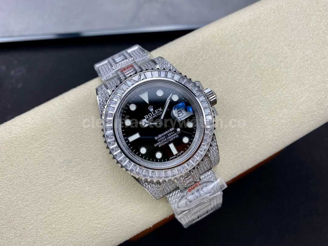 AMG Factory Rolex Submariner Date 116610LN, 40mm White Diamond Bezel Full 904L&Diamond Black Dial (1)