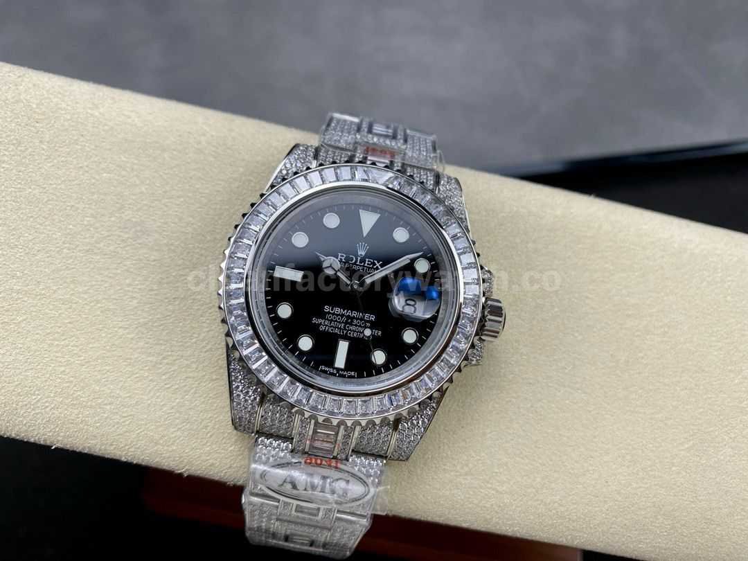 AMG Factory Rolex Submariner Date 116610LN, 40mm White Diamond Bezel Full 904L&Diamond Black Dial (3)