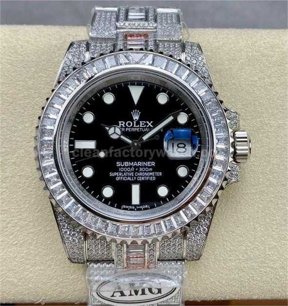 AMG Factory Rolex Submariner Date 116610LN, 40mm White Diamond Bezel Full 904L&Diamond Black Dial (5)