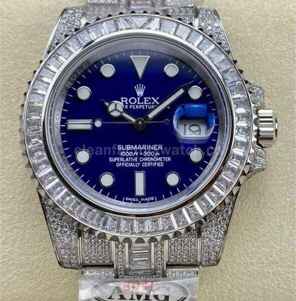 AMG Factory Rolex Submariner Date 116619LB 40mm Blue White Diamond Bezel Full 904L Diamond Blue Dial