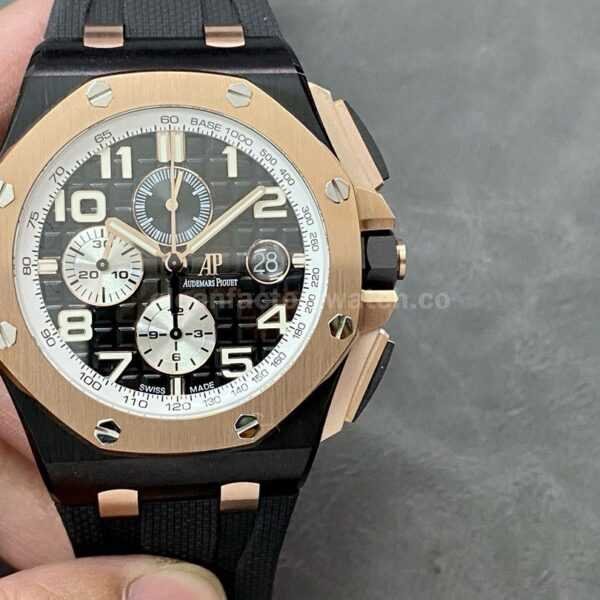 APF Factory Audemars Piguet Royal Oak Offshore Chronograph 26405NR.OO.A002CA.01 44mm Rose Gold/Ceramics Rubber Strap Arabic Numerals Black Dial