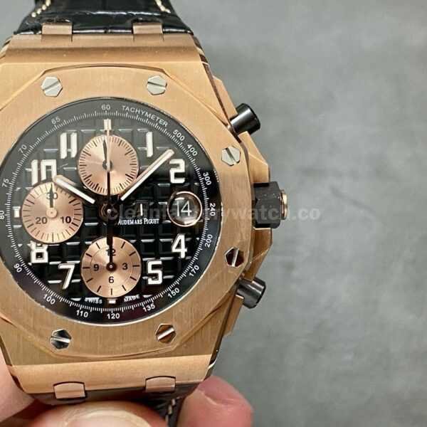 APF Factory Audemars Piguet Royal Oak Offshore Chronograph 26470OR.OO.A125CR.01 42mm Rose Gold Leather Strap Arabic Numerals Rose Gold Eye Black Dial