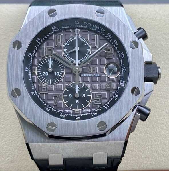 APF Factory Audemars Piguet Royal Oak Offshore Chronograph 26470ST.OO.A104CR.01 42mm Steel Leather Strap Arabic Numerals Grey Dial