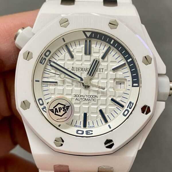 APS Factory Audemars Piguet Royal Oak Offshore Selfwinding 42mm 15707CB.OO.A010CA.01 White Ceramics Rubber Strap Silver Dial