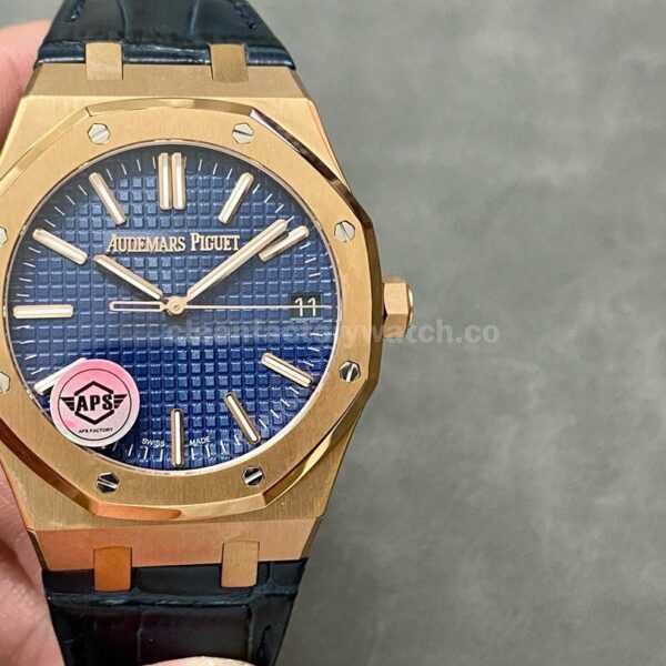 APS Factory Audemars Piguet Royal Oak Selfwinding 41mm 15510OR.OO.D315CR.02 Rose Gold Leather Blue Dial