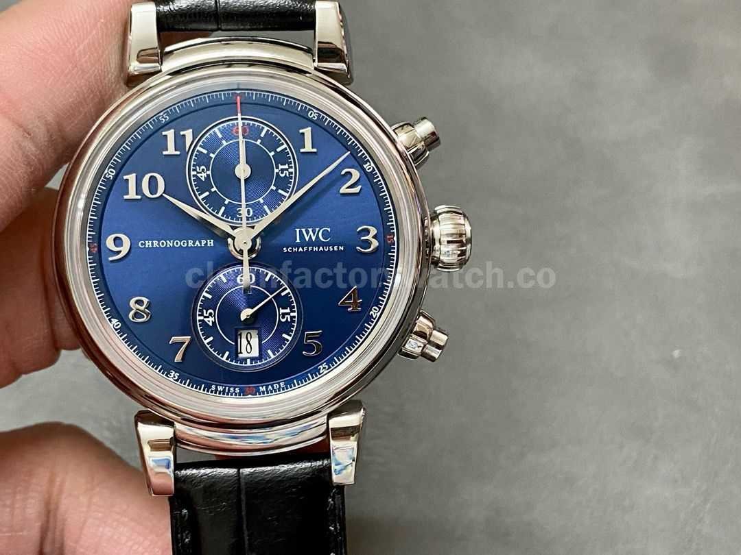 APS Factory IWC Da Vinci Chronograph IW393402 42mm Steel Leather Strap Arabic Numerals Blue Dial (3)