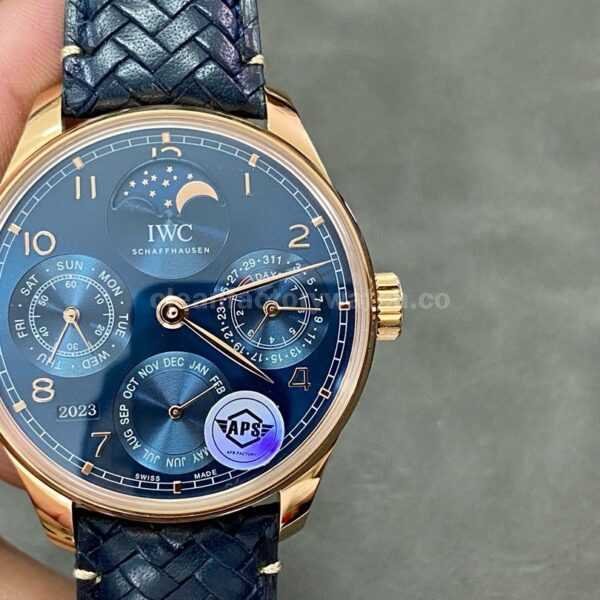 APS Factory IWC Portuguese Perpetual Calendar IW503312 Boutique Edition 44mm Rose Gold Leather Strap Arabic Numerals Blue Dial