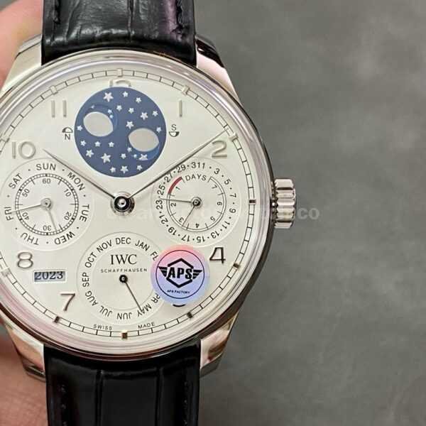 APS Factory IWC Portuguese Perpetual Calendar IW503406 44mm Platinum Leather Strap Arabic Numerals White Dial