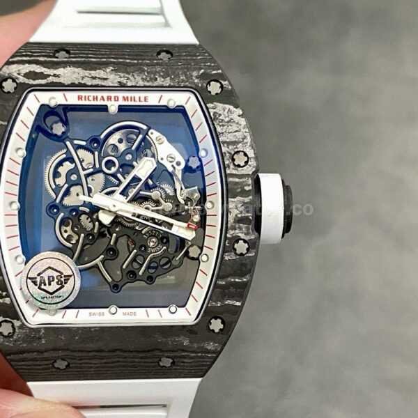 APS Factory Richard Mille RM 055 42.7mm Carbon Fiber Rubber Strap Skeletonized Red Subtitles On White Background Dial