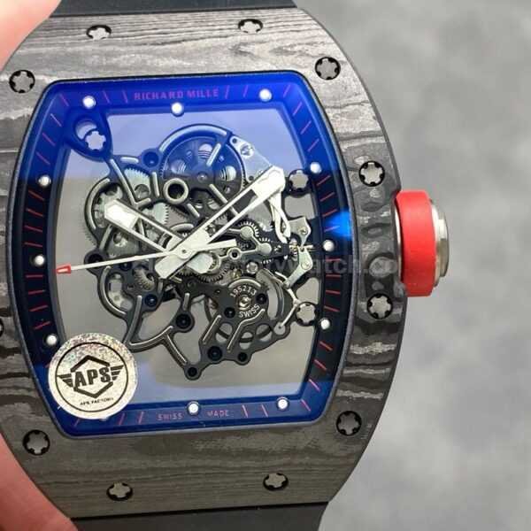 APS Factory Richard Mille RM055 42.7mm Titanium Rubber Strap Skeletonized Red Subtitles On Black Background Dial