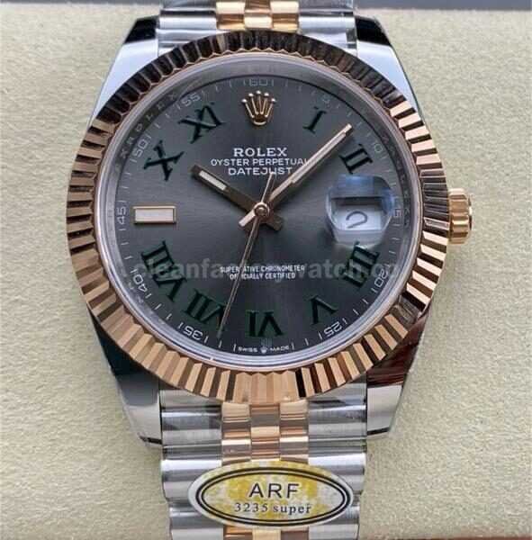 ARF Factory Counterweight Rolex Datejust 126331-0016 41mm Half Rose Gold Roman Numerals Grey Dial Jubilee