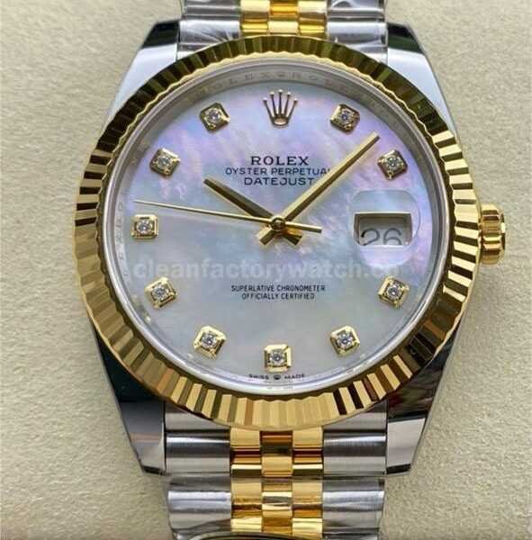 ARF Factory Counterweight Rolex Datejust 126333-0018 41mm Half Yellow Gold Mother Of Pearl Diamond Dial Jubilee