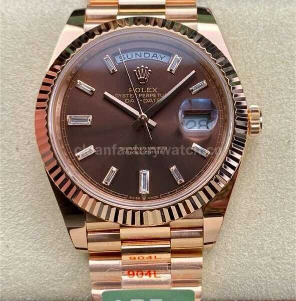 ARF Factory Counterweight Rolex Day-Date 228235-0003 40mm Full Rose Gold Diamond Baguette Brown Dial
