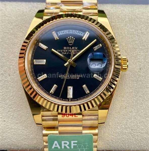 ARF Factory Counterweight Rolex Day-Date 228238-0004 40mm Full Yellow Gold Diamond Baguette Black Dial