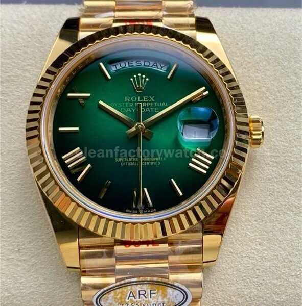 ARF Factory Counterweight Rolex Day-Date 228238-0061 40mm Full Yellow Gold Roman Numerals Green Dial