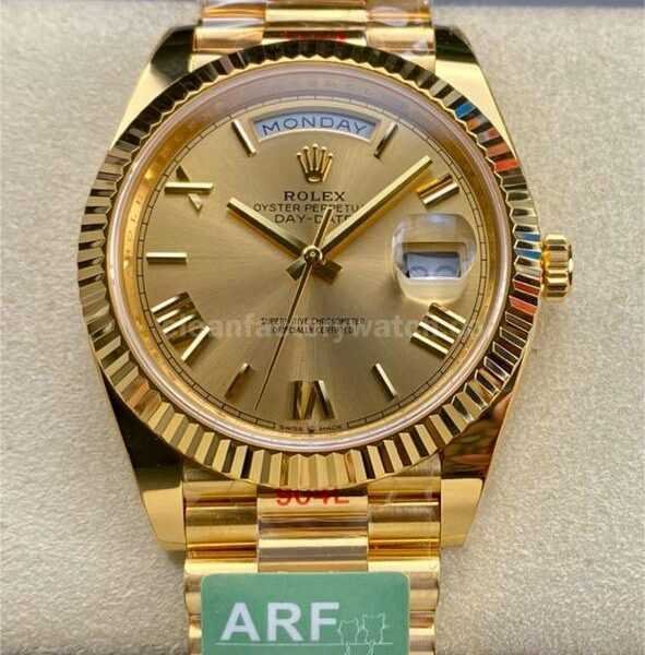 ARF Factory Counterweight Rolex Day-Date 228238 40mm Full Yellow Gold Roman Numerals Gold Dial