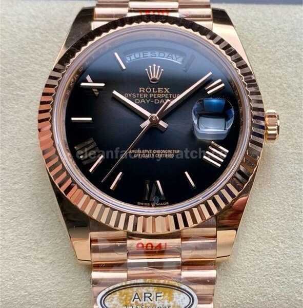 ARF Factory Counterweight Rolex Day-Date 238235-0055 40mm Full Rose Gold Roman Numerals Slate Ombre Black Dial