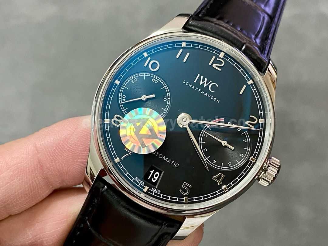 AZ Factory IWC Portuguese Automatic IW500703 42mm Steel Leather Strap Black Dial (8)