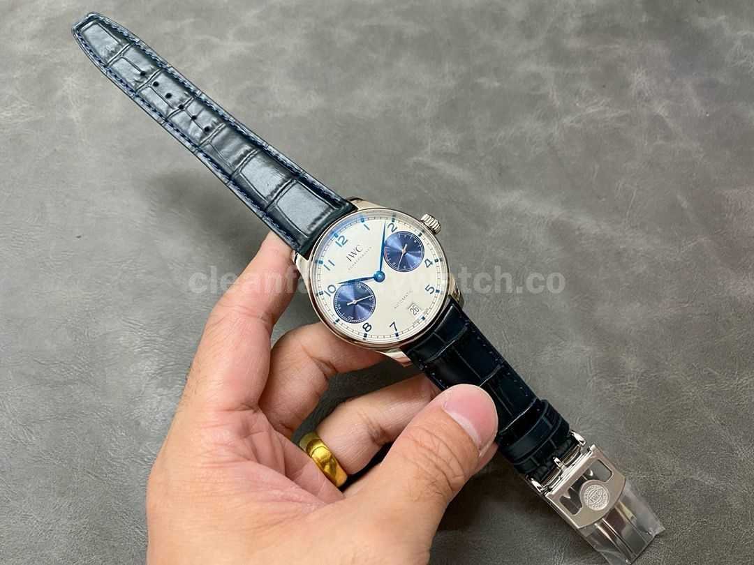AZ Factory IWC Portuguese Automatic IW500715 42.3mm Steel Leather Strap Blue Eye White Dial (2)