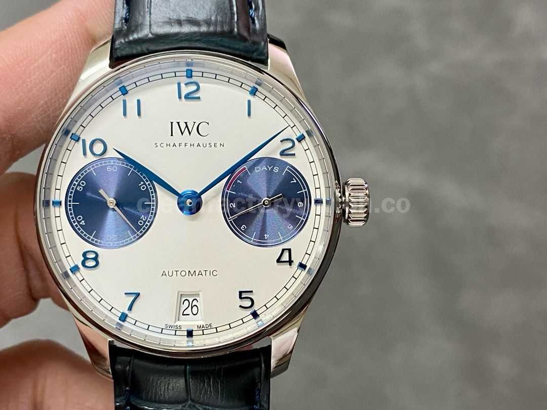 AZ Factory IWC Portuguese Automatic IW500715 42.3mm Steel Leather Strap Blue Eye White Dial (3)