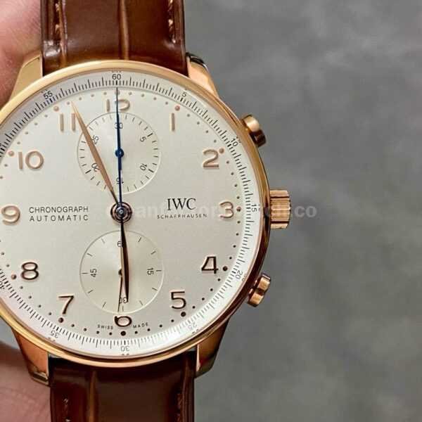 AZ Factory IWC Portuguese Chronograph IW371402 41mm Rose Gold Leather Strap White Arabic Numerals Dial