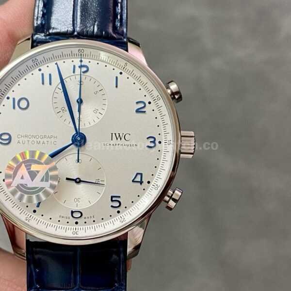 AZ Factory IWC Portuguese Chronograph IW371605 41mm Steel Leather Strap Blue Arabic Numerals White Dial