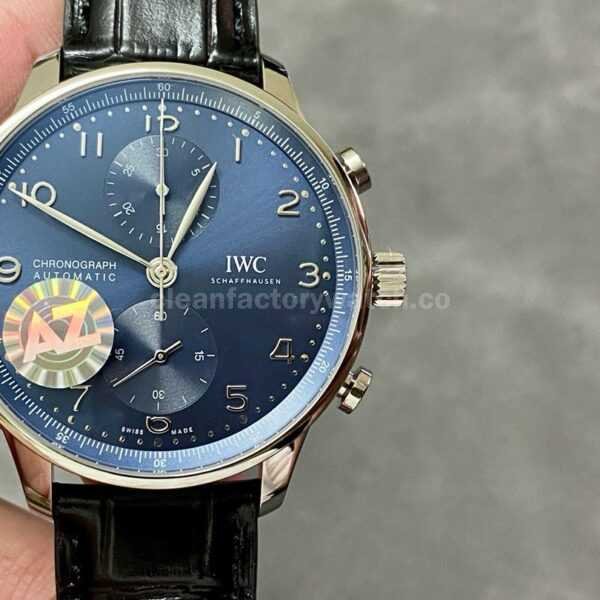 AZ Factory IWC Portuguese Chronograph IW371617 41mm Steel Leather Strap Blue Arabic Numerals Dial