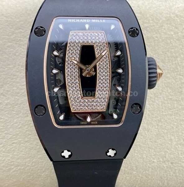BBA Factory Richard Mille RM07 31.4mm Titanium&Carbon Fiber Black Rubber Strap Skeletonized Black Dial