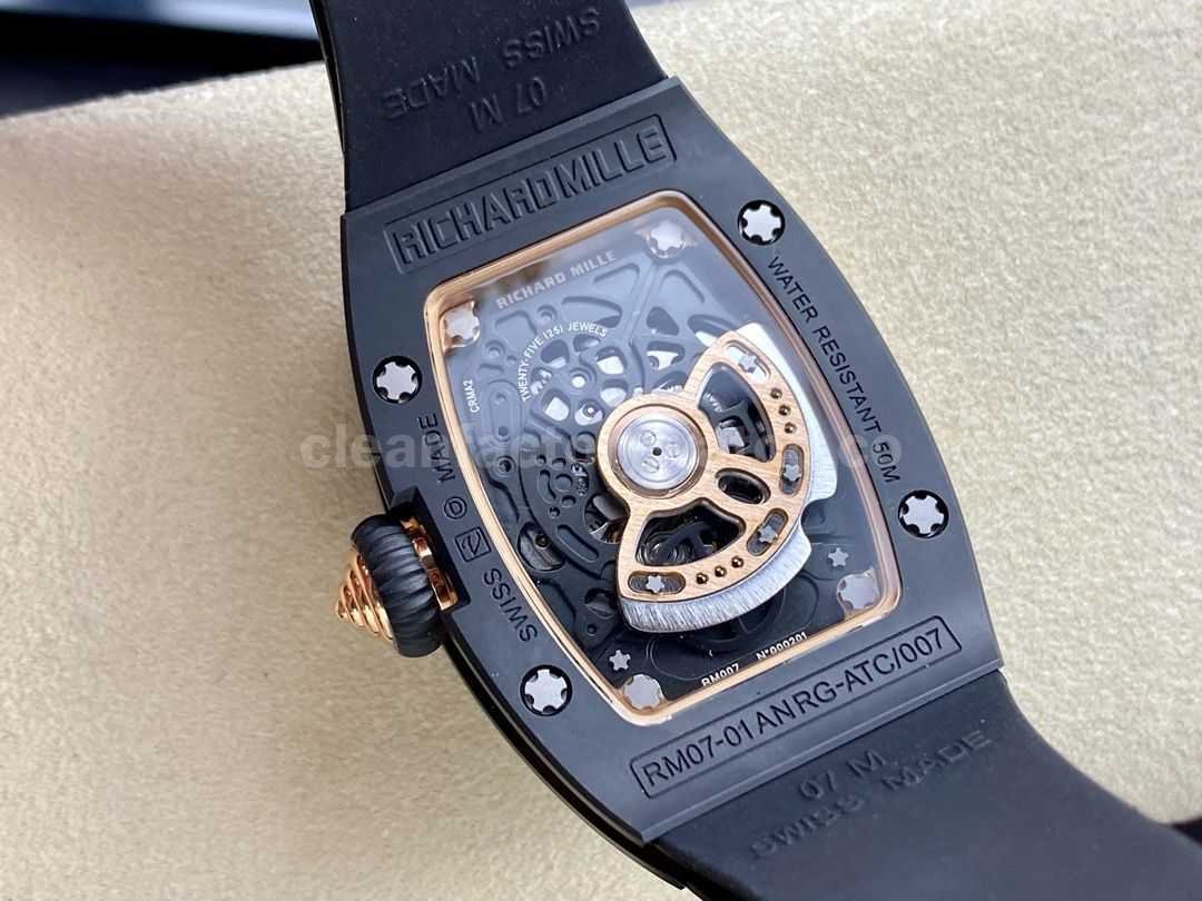BBA Factory Richard Mille RM07 31.4mm Titanium&Carbon Fiber Black Rubber Strap Skeletonized Black (3)