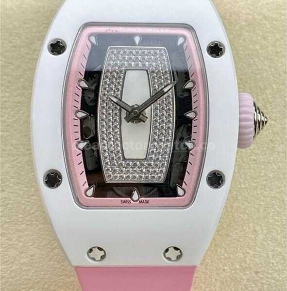 BBA Factory Richard Mille RM07 31.4mm Titanium&Carbon Fiber Pink Rubber Strap Skeletonized Pink Dial