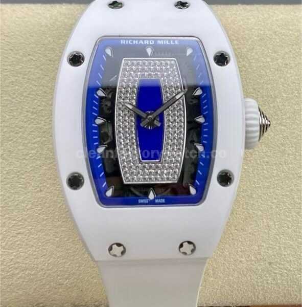 BBA Factory Richard Mille RM07 31.4mm Titanium&Carbon Fiber White Rubber Strap Skeletonized Blue Dial