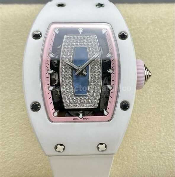 BBA Factory Richard Mille RM07 31.4mm Titanium&Carbon Fiber White Rubber Strap Skeletonized Pink Dial