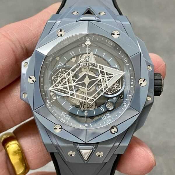BBF Factory Hublot Big Bang Sang Bleu II 45mm 418.FX.8007.RX.MXM21 Grey Ceramics Grey Rubber Strap Grey Skeletonized Dial