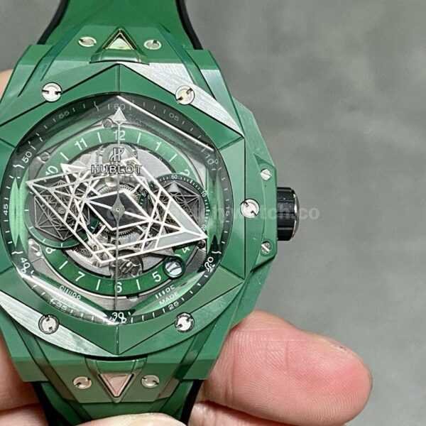 BBF Factory Hublot Big Bang Sang Bleu II 45mm 418.GX.5207.RX.MXM22 Green Ceramics Green Rubber Strap Green Skeletonized Dial