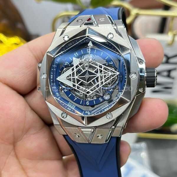 BBF Factory Hublot Big Bang Sang Bleu II 45mm 418.NX.5107.RX.MXM20 Titanium Case Blue Rubber Strap Blue Skeletonized Dial