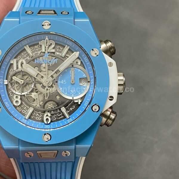BBF Factory Hublot Big Bang Unico 42mm 441.EX.5120.RX Light Blue Ceramics Light Blue Rubber Strap Light Blue Skeletonized