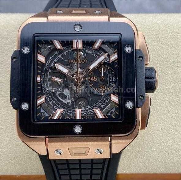 BBF Factory Hublot Square Bang 821.OM.0180.RX 42mm Rose Gold Rubber Strap Skeletonized Dial