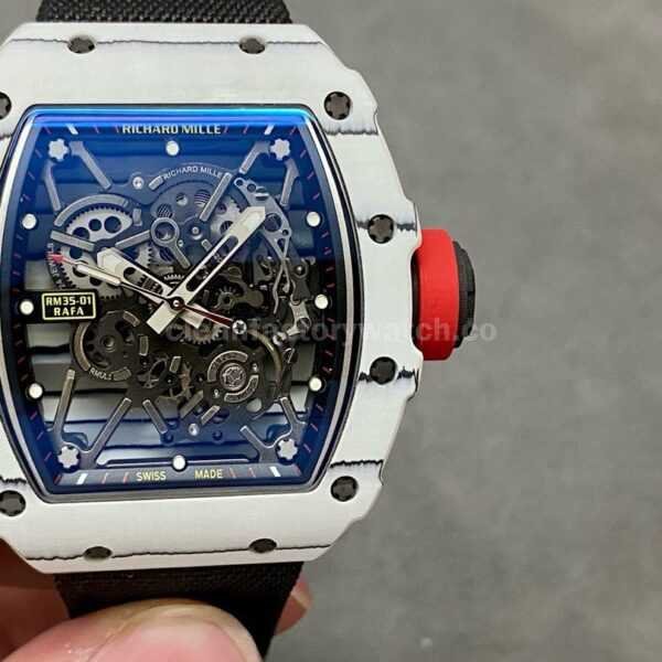 BBR Factory Richard Mille RM35-01 White Carbon Fiber Black Canvas Strap Black Skeletonized