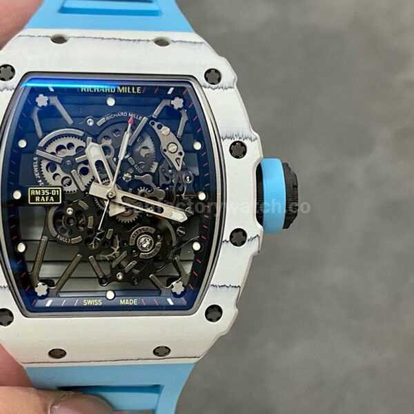BBR Factory Richard Mille RM35-01 White Carbon Fiber Light Blue Canvas Strap White Skeletonized