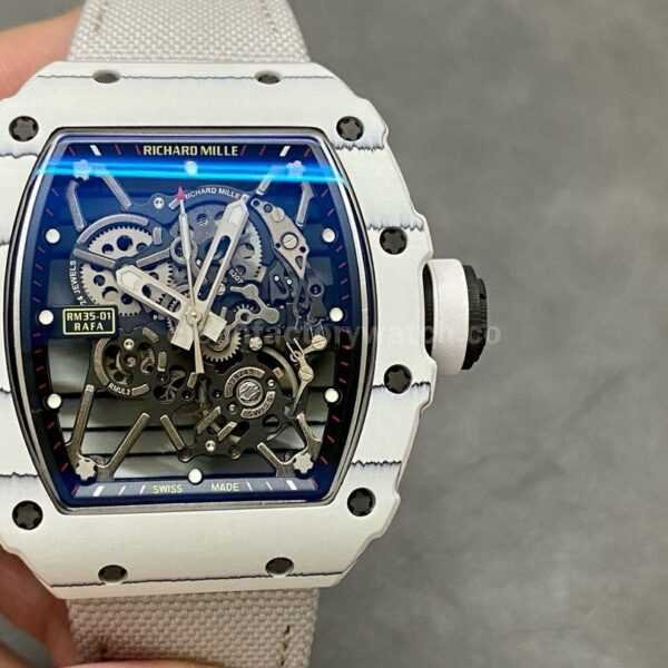 BBR Factory Richard Mille RM35-01 White Carbon Fiber White Canvas Strap White Skeletonized