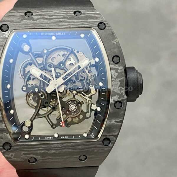 BBR Factory Richard Mille RM055 Black Carbon Fiber Black Rubber Strap Black Skeletonized Dial
